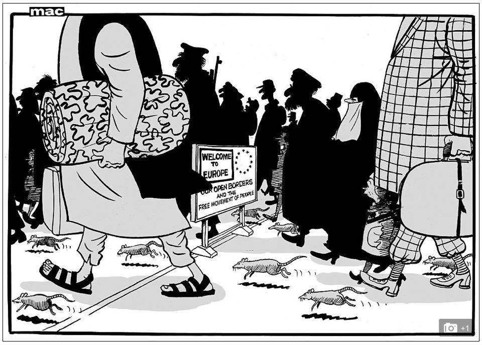 Mac cartoon with migrants and rats